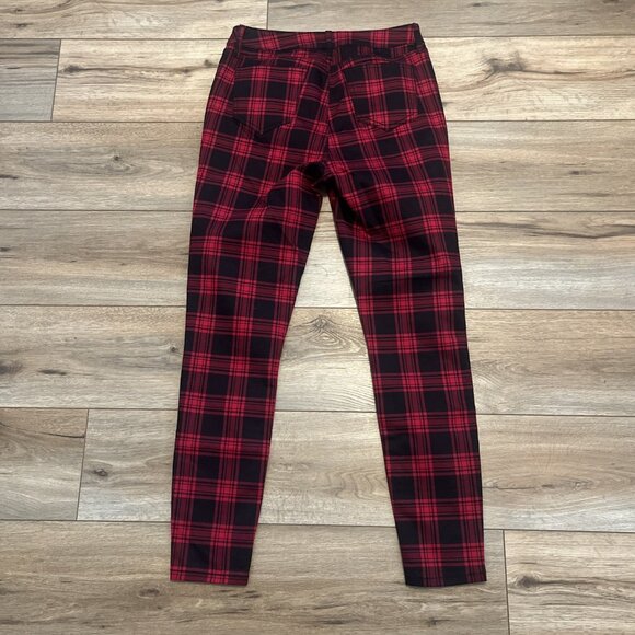 Hot Topic Denim High Rise Super Skinny Pants SZ 9 Black Red Plaid - Picture 11 of 13